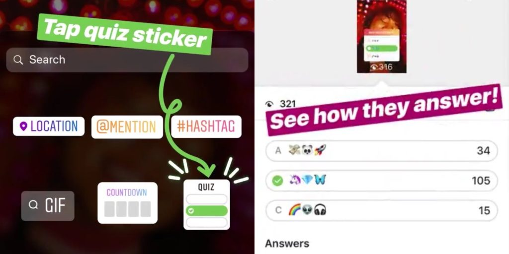 Instagram Story Quiz Sticker Anwendung
