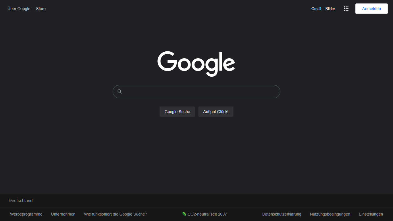 Screenshot der aktivierten Google Dark Mode Suche